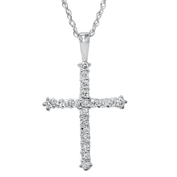 925 Sterling Silver Rhodium Plated White Ice .03ct Color H-I, Clarity SI2-I1 Diamond Cross 925 Sterling Silver Rhodium Plated 18in Necklace 